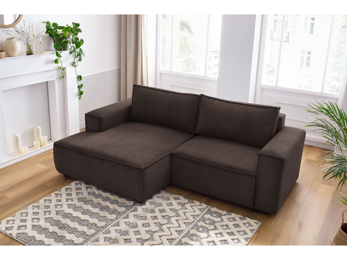 Canapé d'angle fixe compact NIHAD velours côtelé