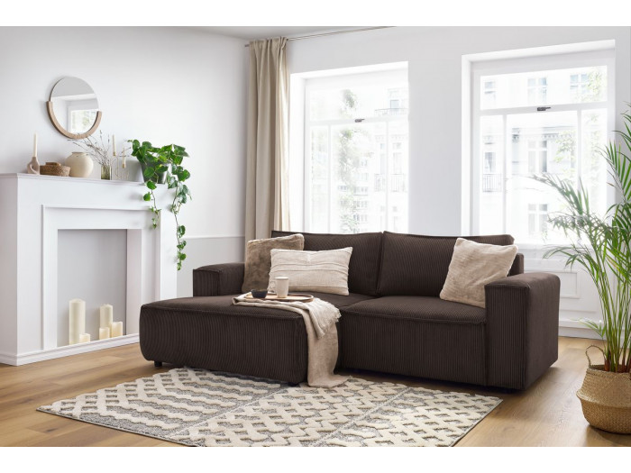 Canapé d'angle fixe compact NIHAD velours côtelé