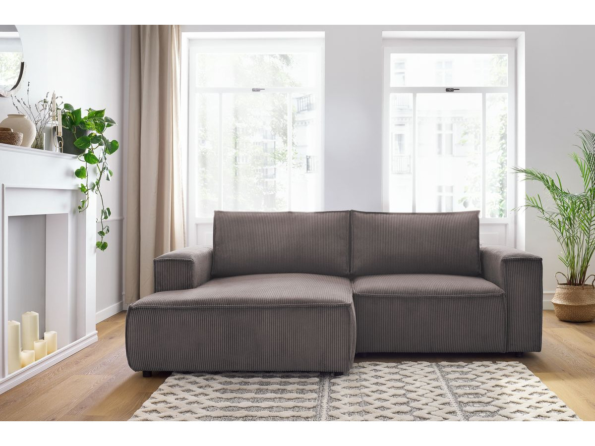 Canapé d'angle fixe compact NIHAD velours côtelé