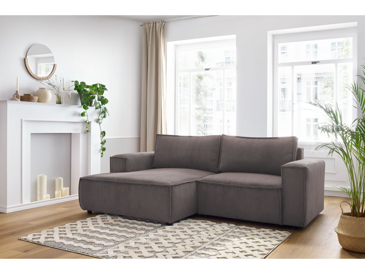 Canapé d'angle fixe compact NIHAD velours côtelé taupe angle gauche BOBOCHIC 3 places - Vue supplémentaire 3