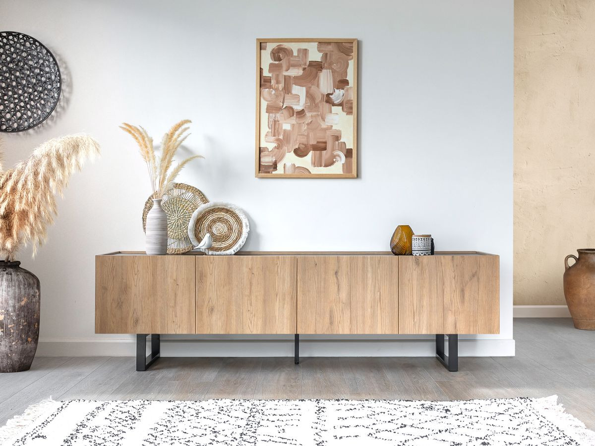 OPERA TV-meubel 180 cm met eikenhouten look en zwart marmerlook