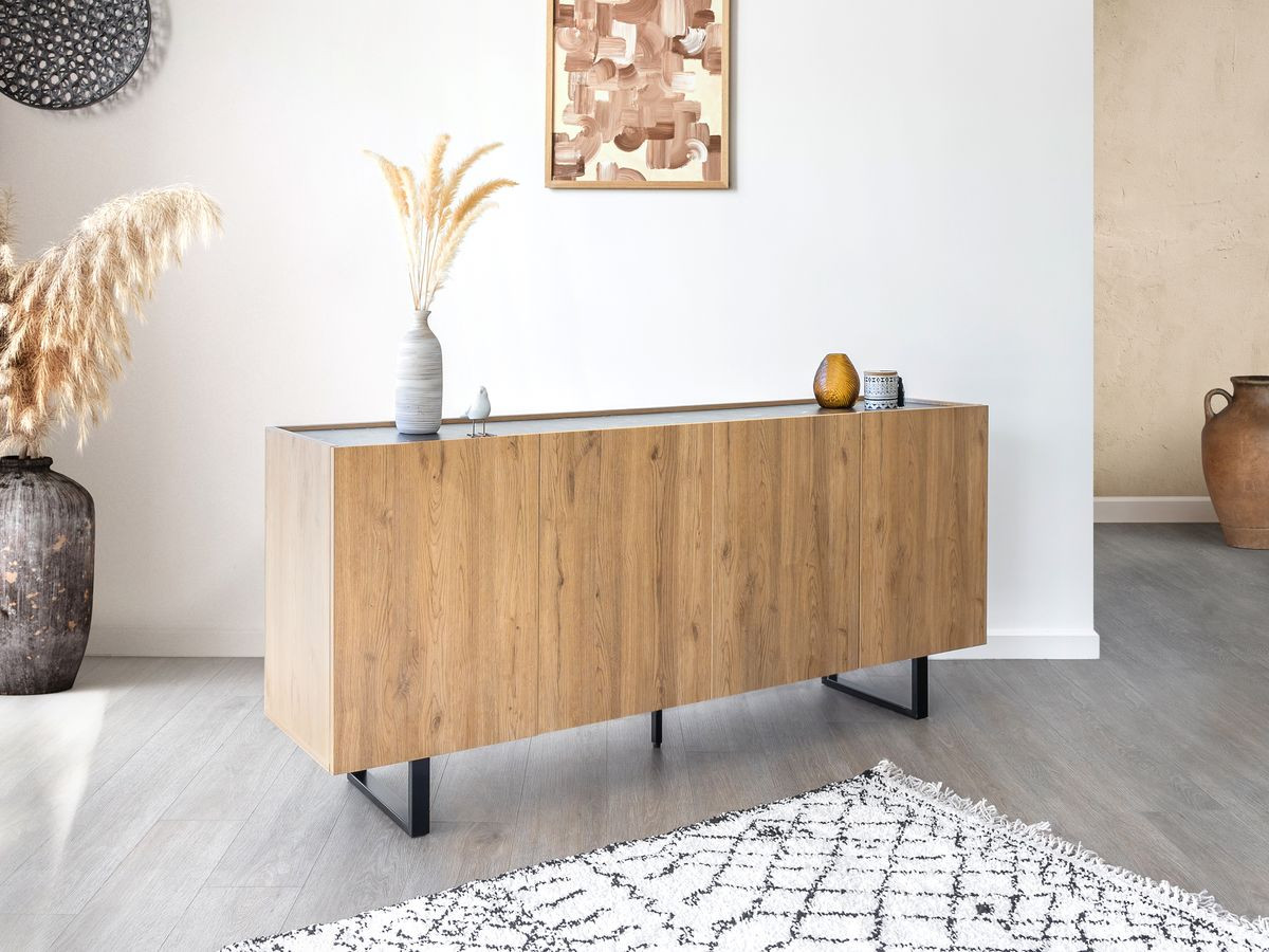 OPERA 4-deurs dressoir 180 cm eikenlook en zwart marmerlook