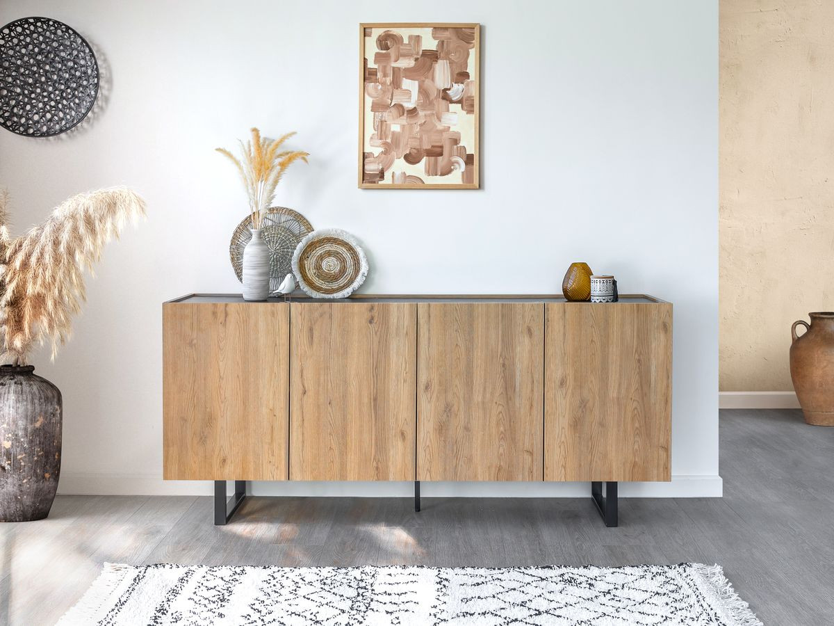 OPERA 4-deurs dressoir 180 cm eikenlook en zwart marmerlook