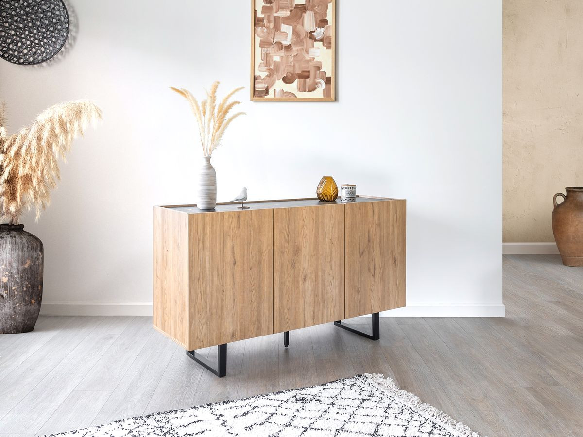 OPERA 3-deurs dressoir 140 cm eikenlook en zwart marmerlook