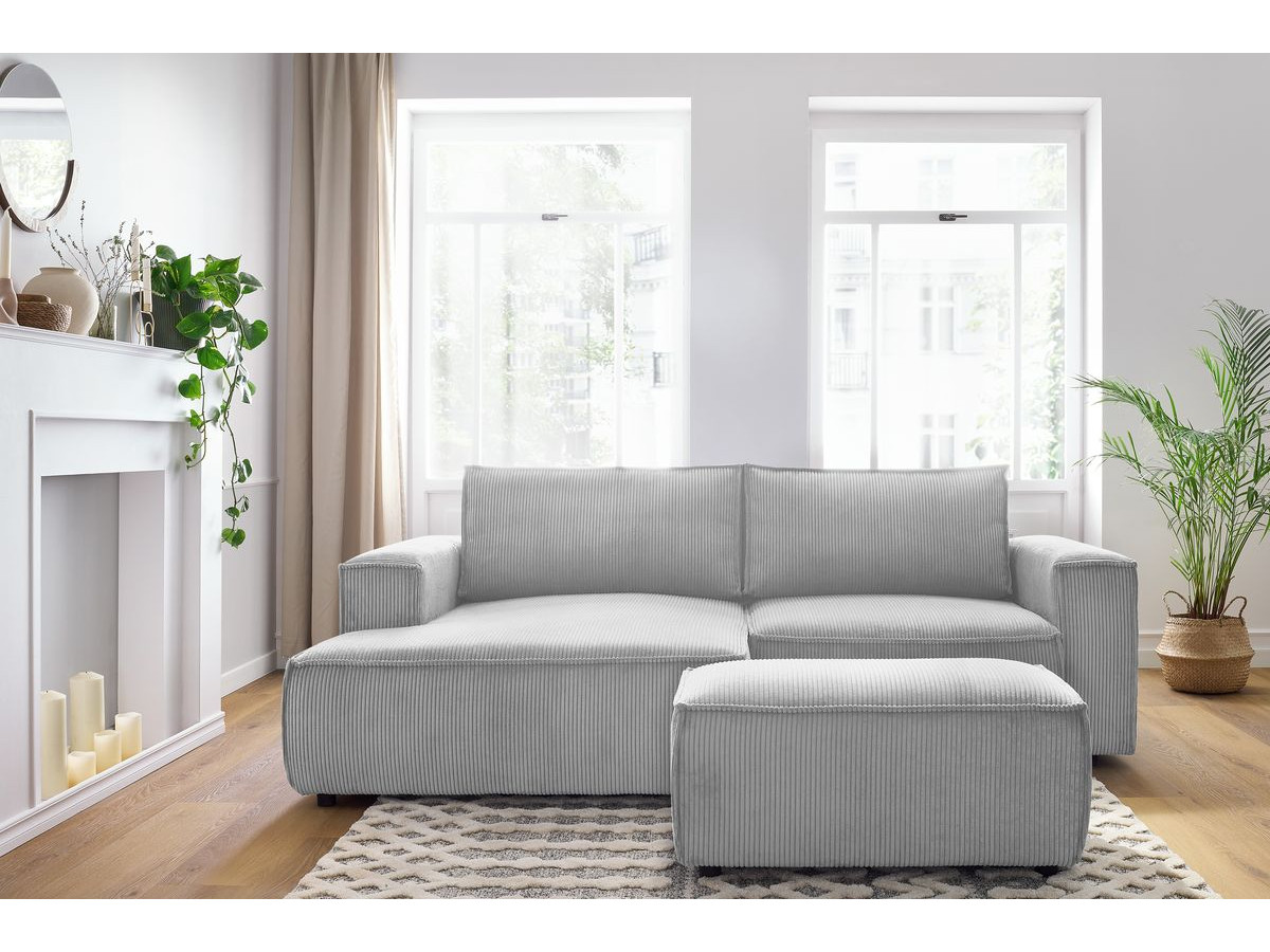 Canapé d'angle fixe compact NIHAD velours côtelé avec pouf