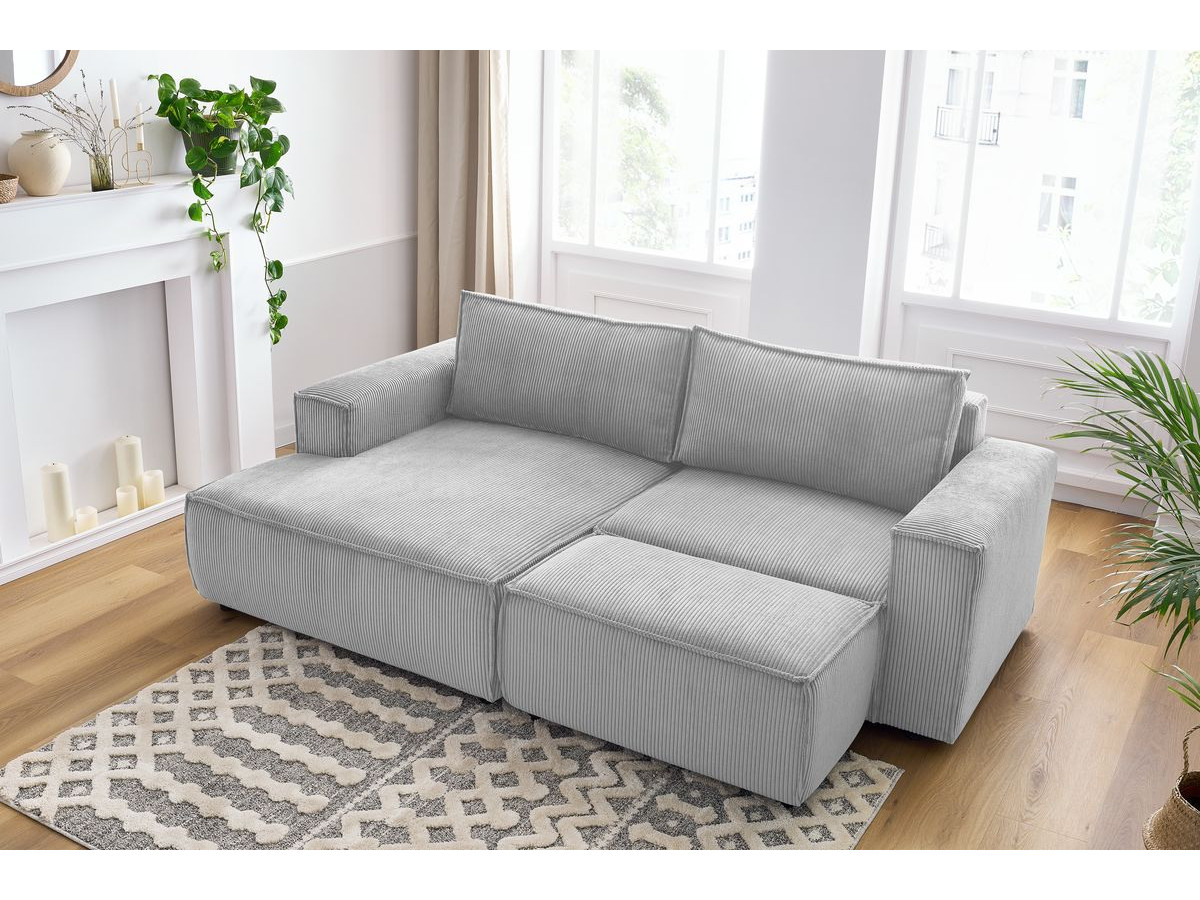 Canapé d'angle fixe compact NIHAD velours côtelé avec pouf