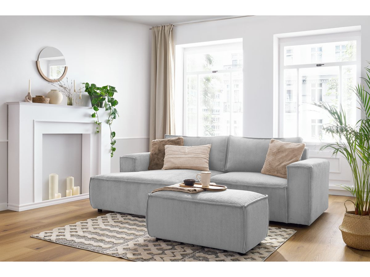 Canapé d'angle fixe compact NIHAD velours côtelé avec pouf