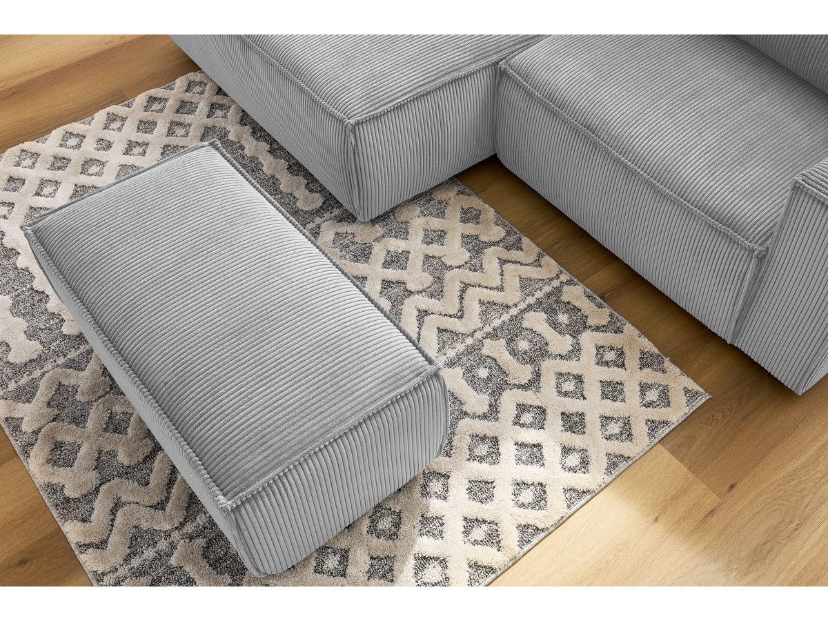 Canapé d'angle fixe compact NIHAD velours côtelé avec pouf