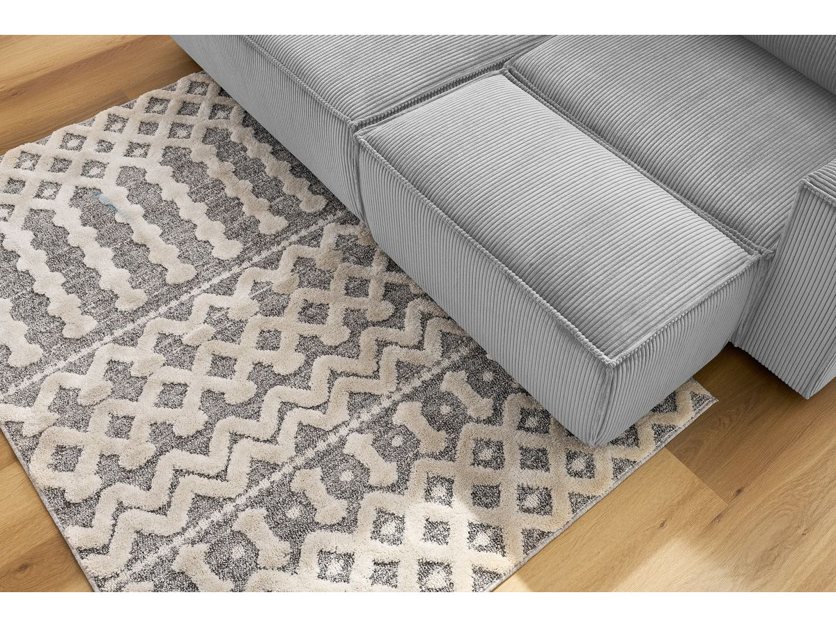 Canapé d'angle fixe compact NIHAD velours côtelé avec pouf