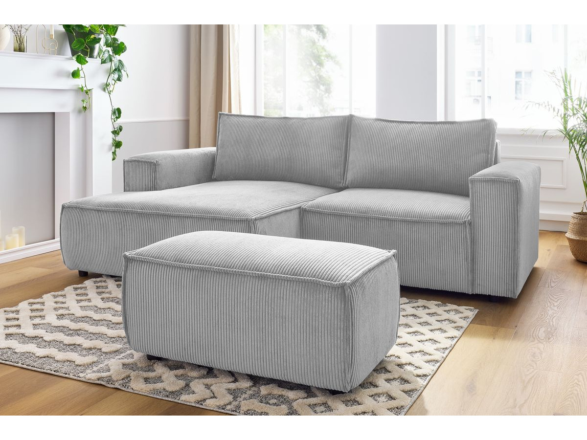 Canapé d'angle fixe compact NIHAD velours côtelé avec pouf