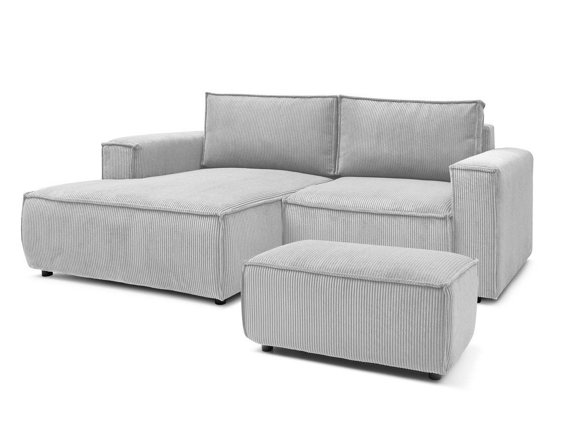 Canapé d'angle fixe compact NIHAD velours côtelé avec pouf