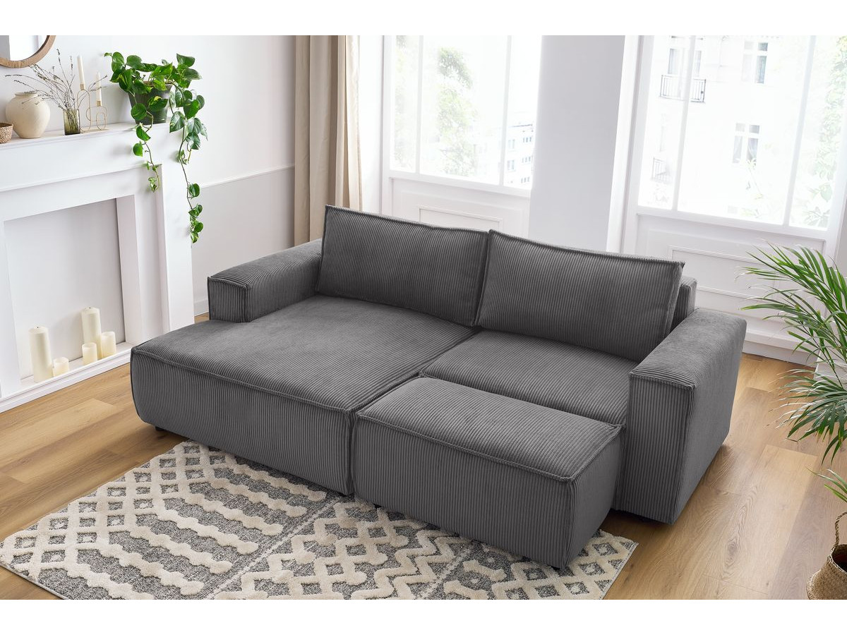 Canapé d'angle fixe compact NIHAD velours côtelé avec pouf