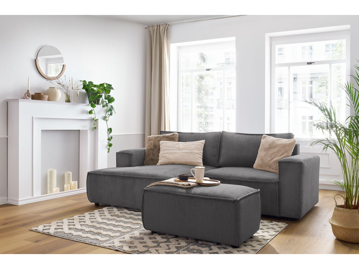 Canapé d'angle fixe compact NIHAD velours côtelé avec pouf