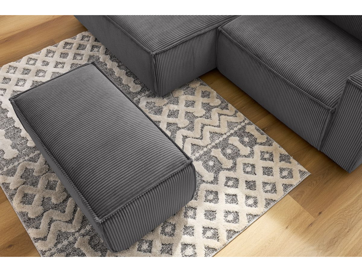 Canapé d'angle fixe compact NIHAD velours côtelé avec pouf
