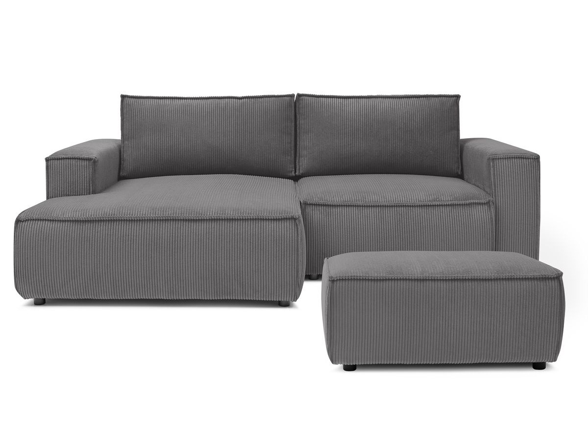Canapé d'angle fixe compact NIHAD velours côtelé avec pouf