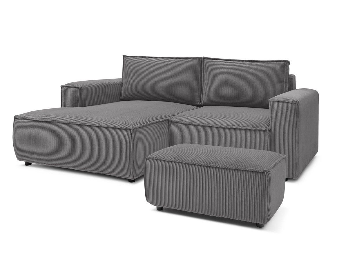 Canapé d'angle fixe compact NIHAD velours côtelé avec pouf