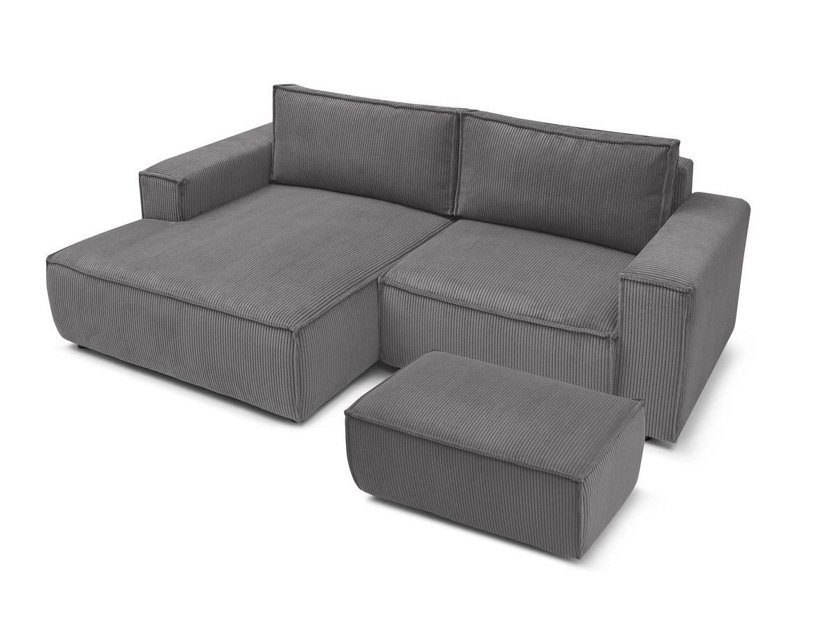 Canapé d'angle fixe compact NIHAD velours côtelé avec pouf