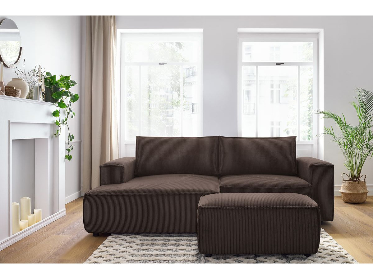 Canapé d'angle fixe compact NIHAD velours côtelé avec pouf