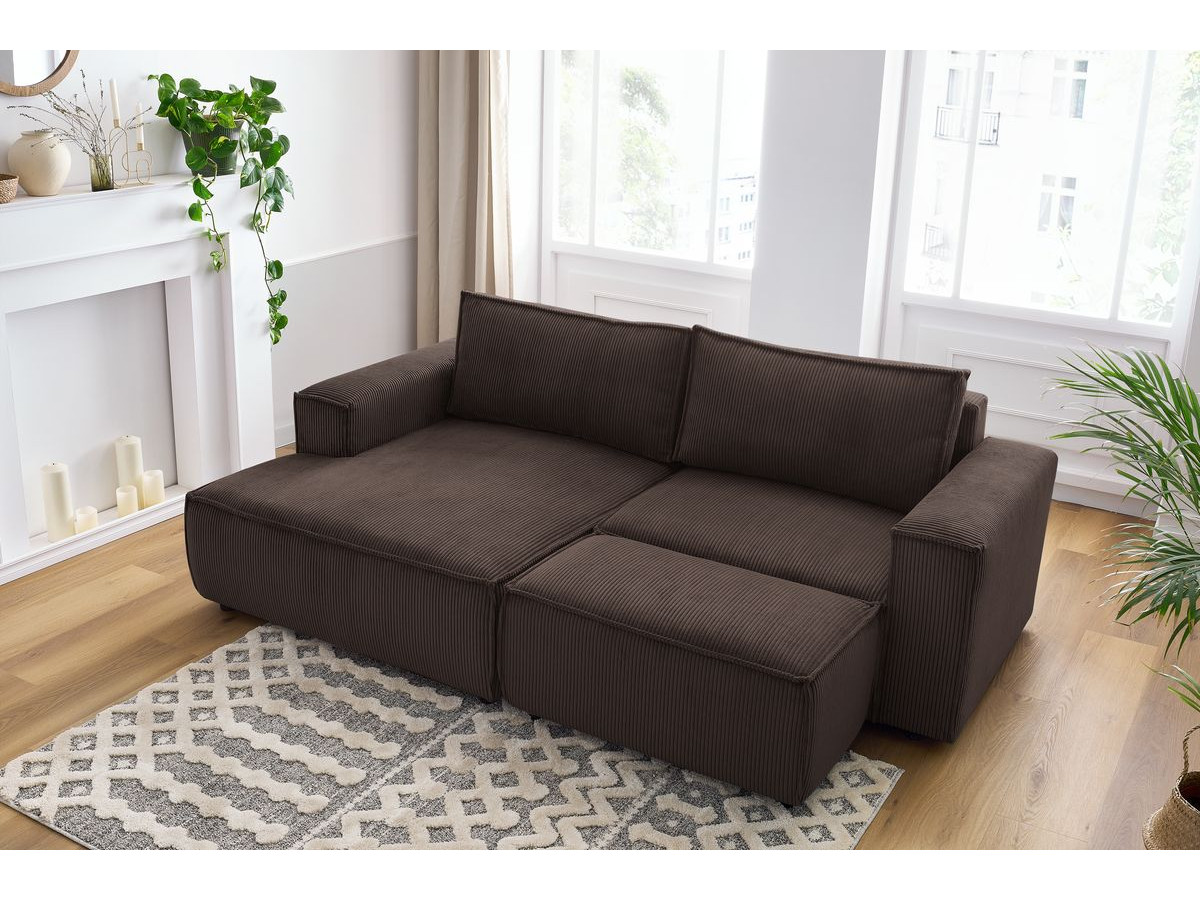 Canapé d'angle fixe compact NIHAD velours côtelé avec pouf