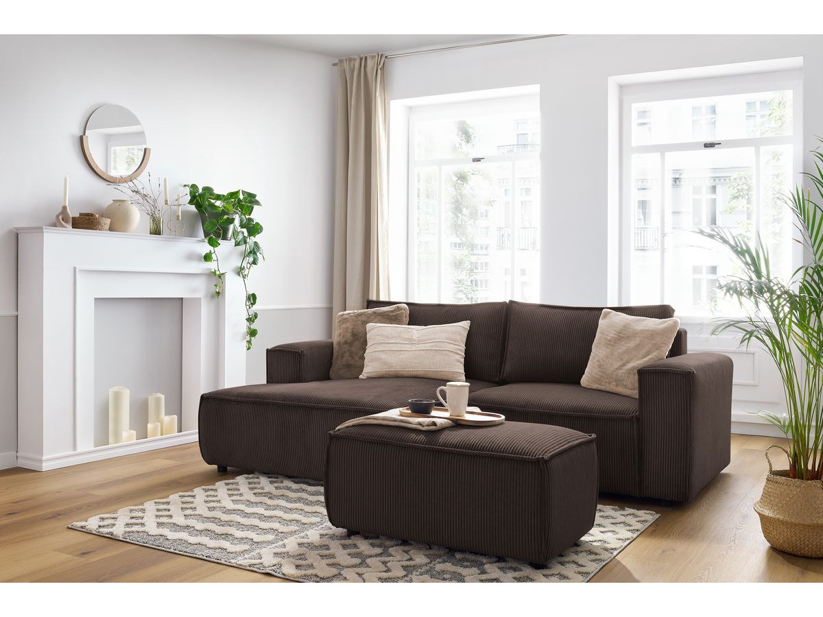 Canapé d'angle fixe compact NIHAD velours côtelé avec pouf