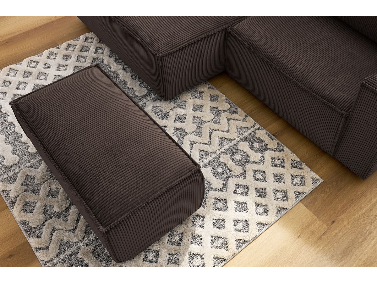 Canapé d'angle fixe compact NIHAD velours côtelé avec pouf