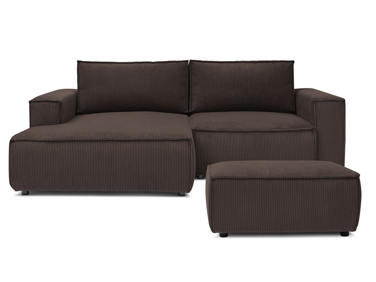 Canapé d'angle fixe compact NIHAD velours côtelé avec pouf