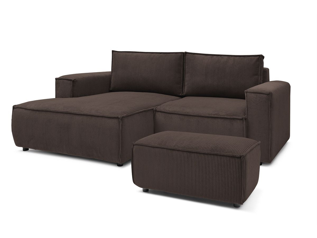 Canapé d'angle fixe compact NIHAD velours côtelé avec pouf