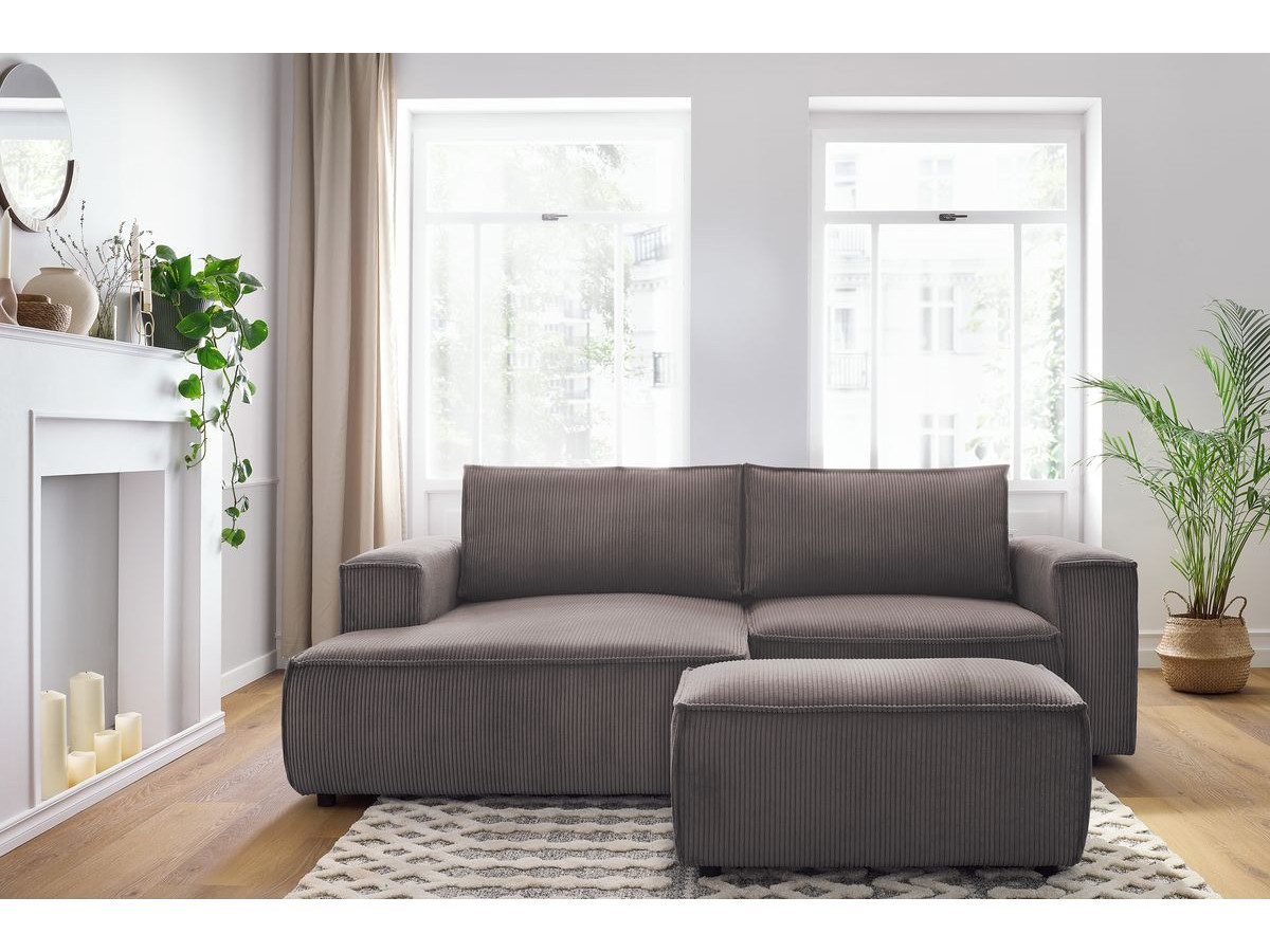 Canapé d'angle fixe compact NIHAD velours côtelé avec pouf