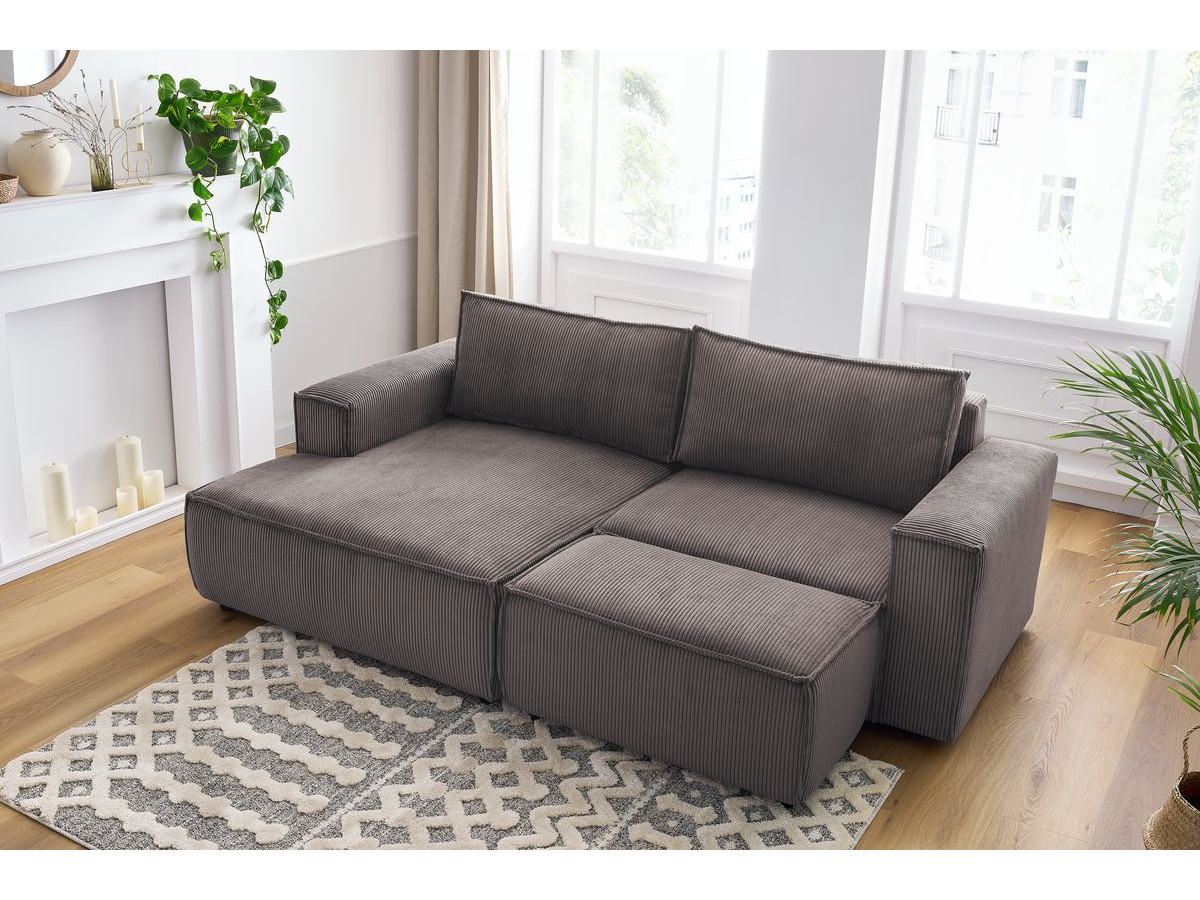 Canapé d'angle fixe compact NIHAD velours côtelé avec pouf