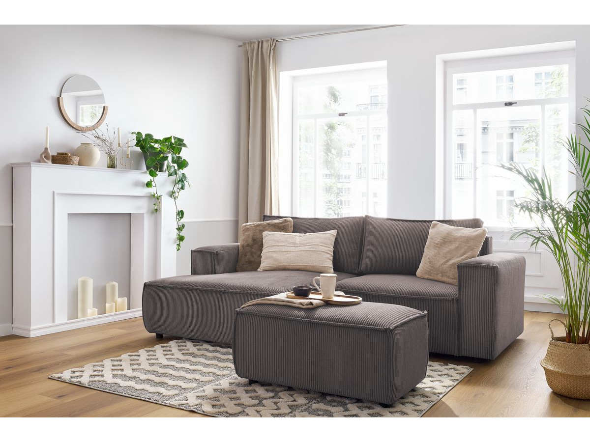 Canapé d'angle fixe compact NIHAD velours côtelé avec pouf