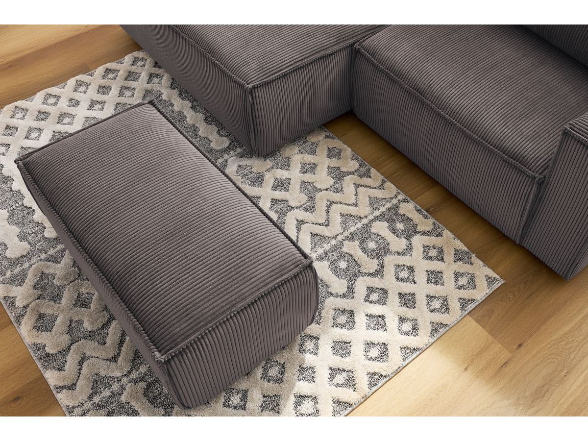 Canapé d'angle fixe compact NIHAD velours côtelé avec pouf