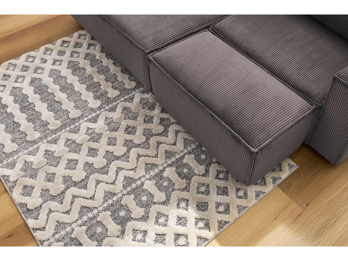 Canapé d'angle fixe compact NIHAD velours côtelé avec pouf