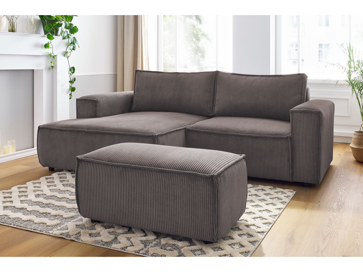 Canapé d'angle fixe compact NIHAD velours côtelé avec pouf