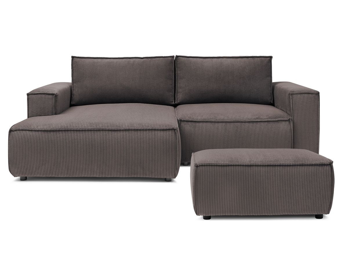 Canapé d'angle fixe compact NIHAD velours côtelé avec pouf
