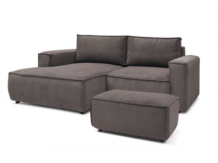 Canapé d'angle fixe NIHAD compact velours côtelé avec pouf