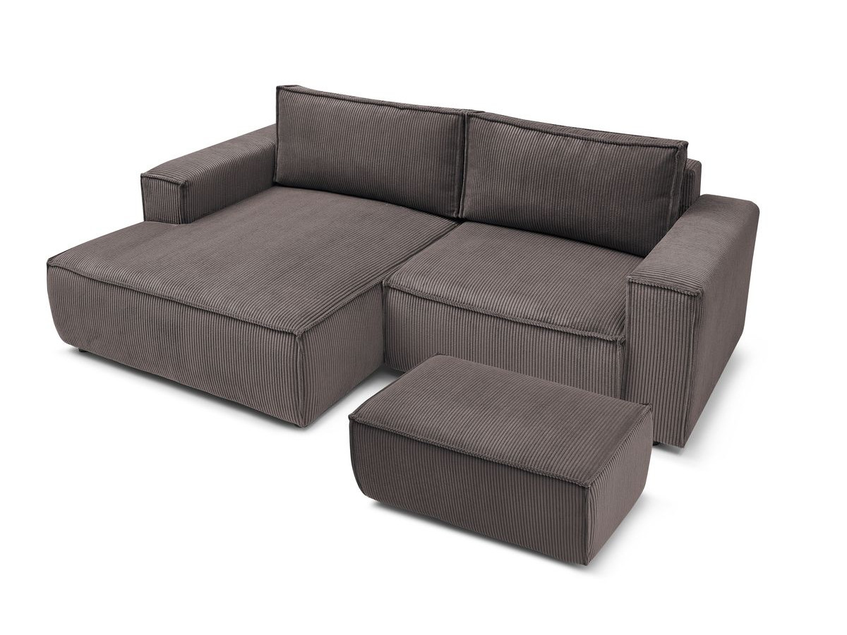 Canapé d'angle fixe compact NIHAD velours côtelé avec pouf