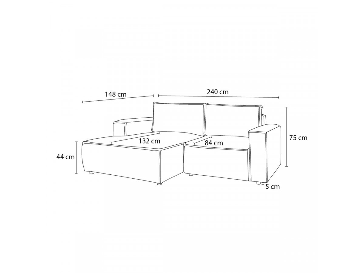 Canapé d'angle fixe compact NIHAD velours côtelé avec pouf