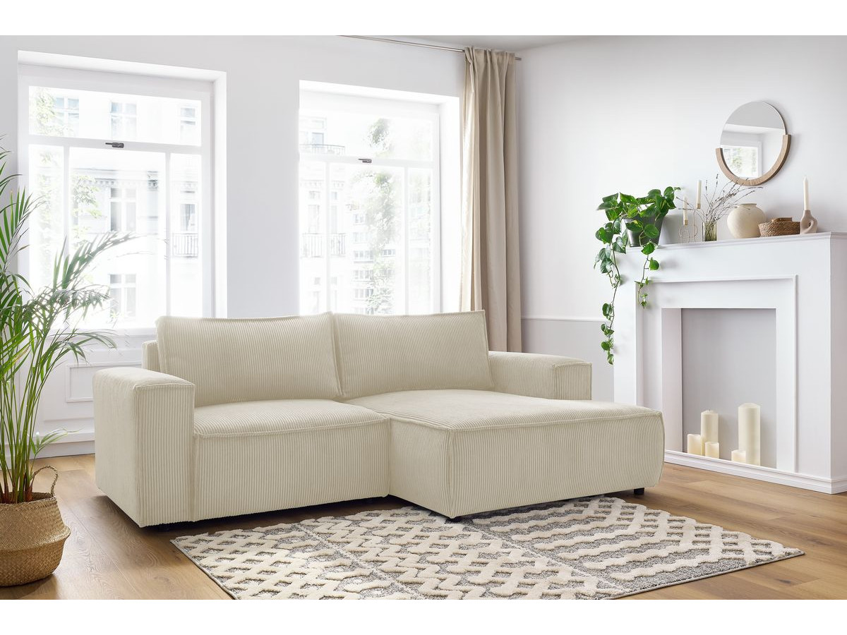 Canapé d'angle compact NIHAD velours côtelé beige — vue 5