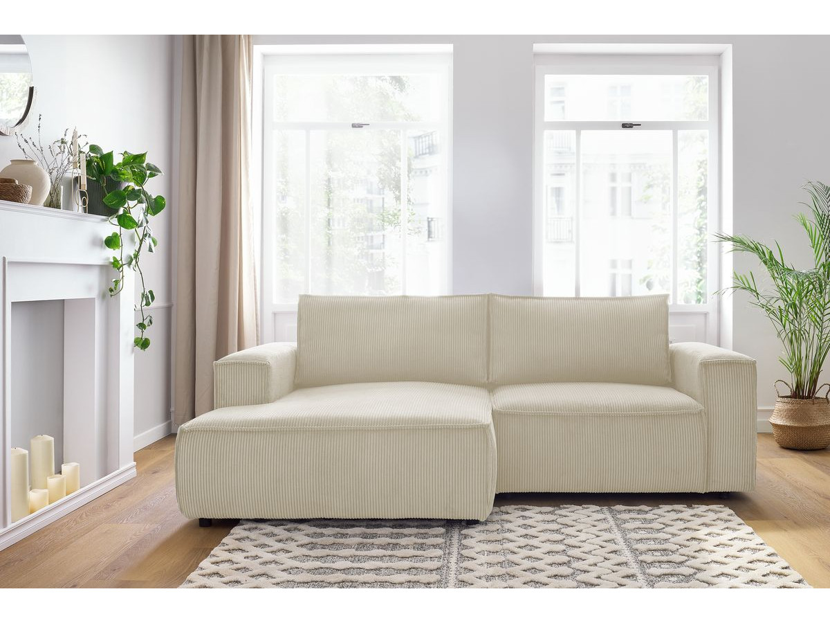 Canapé d'angle fixe compact NIHAD velours côtelé beige  angle gauche BOBOCHIC 3 places - Vue supplémentaire 2