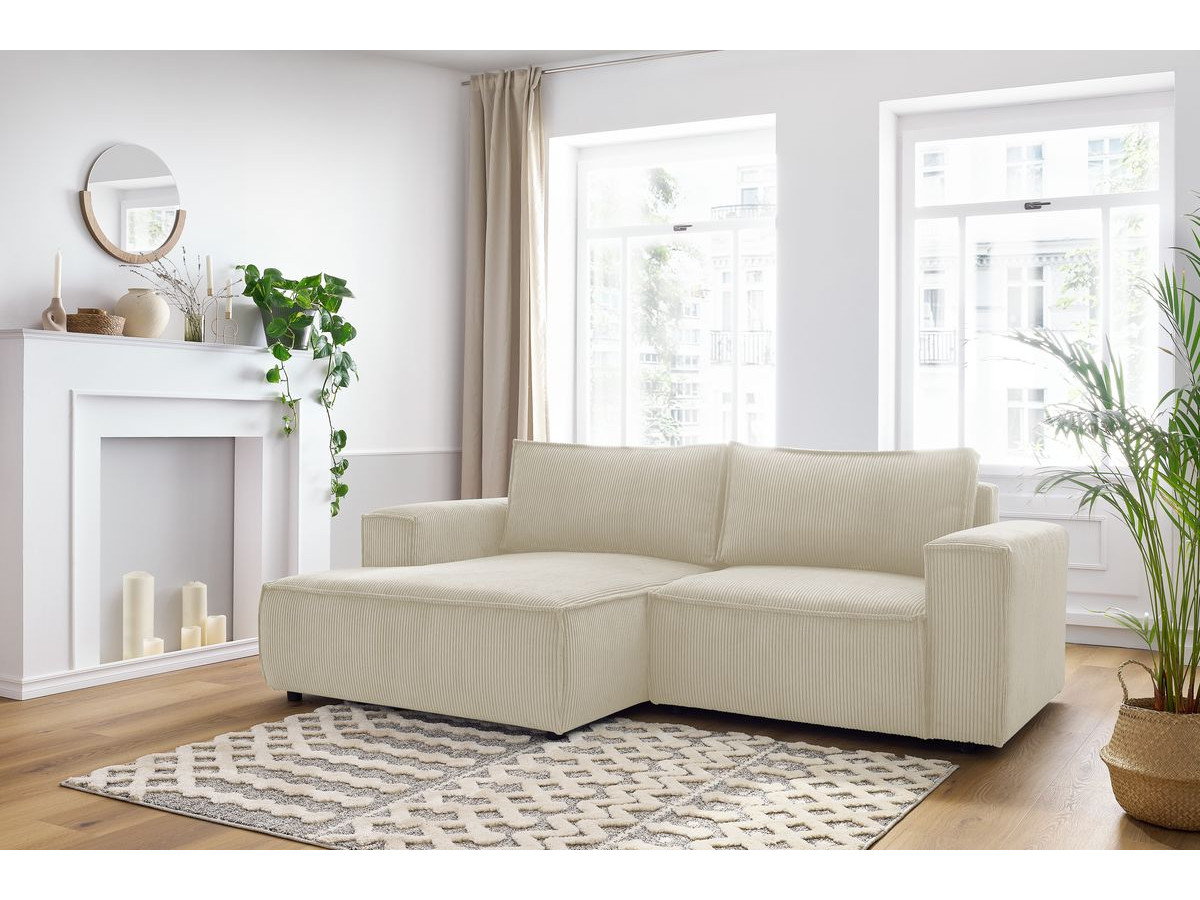 Canapé d'angle fixe compact NIHAD velours côtelé beige  angle gauche BOBOCHIC 3 places - Vue supplémentaire 3