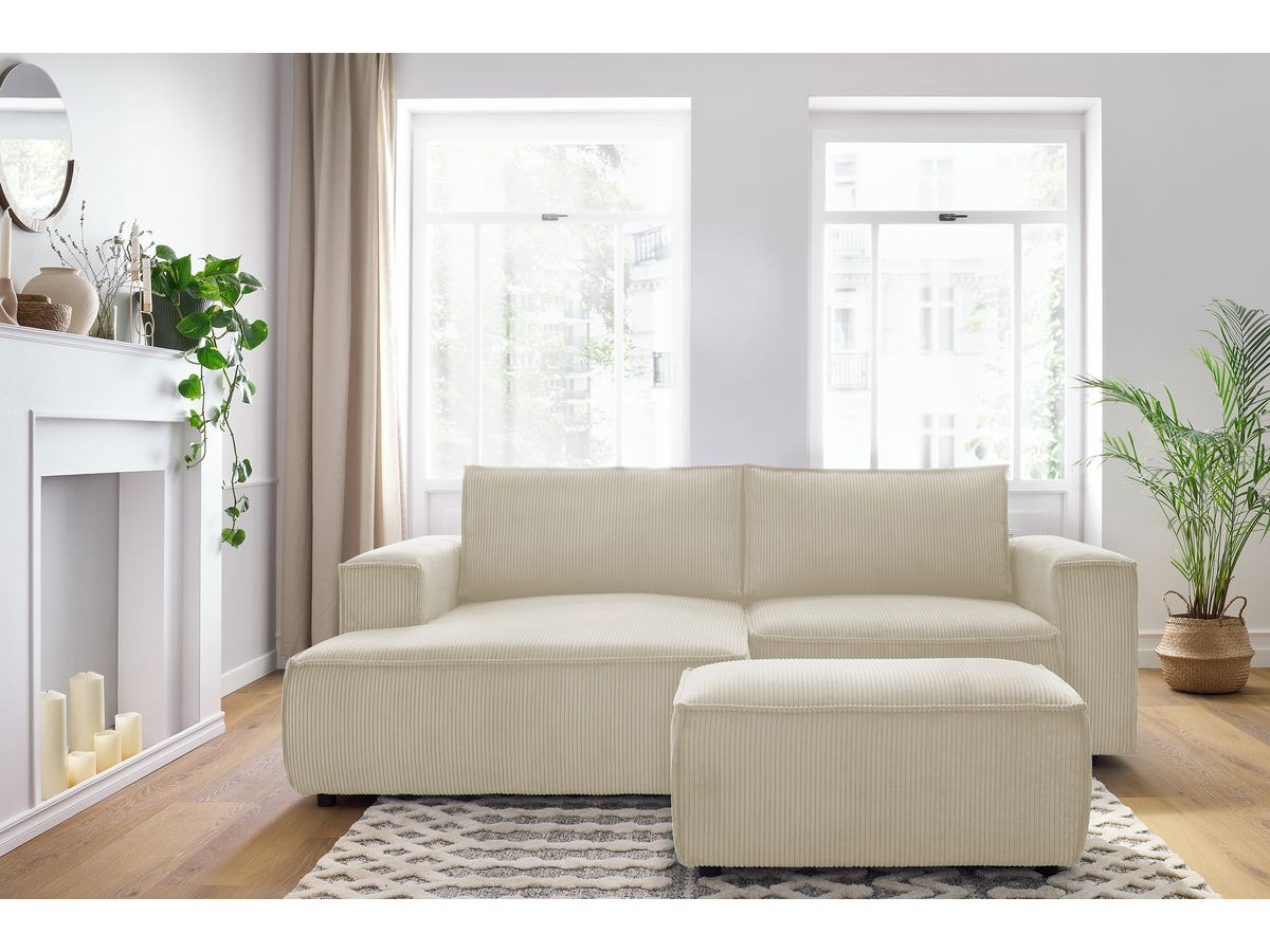 Canapé d'angle fixe compact NIHAD velours côtelé avec pouf