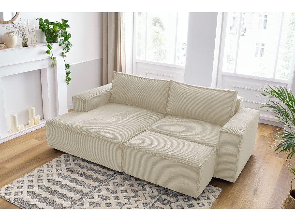 Canapé d'angle fixe compact NIHAD velours côtelé avec pouf