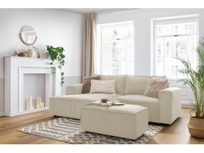 Canapé d'angle fixe compact NIHAD velours côtelé avec pouf