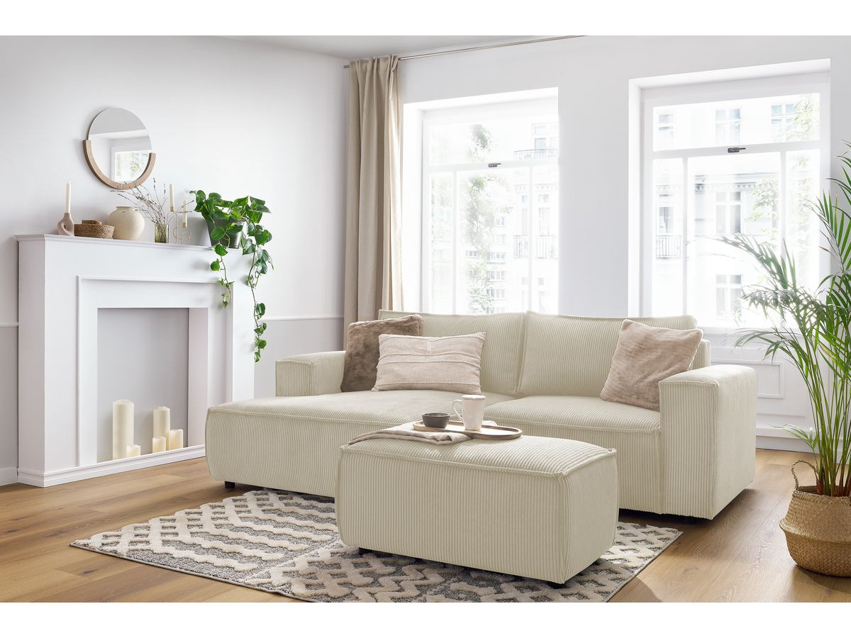Canapé d'angle fixe compact NIHAD velours côtelé avec pouf