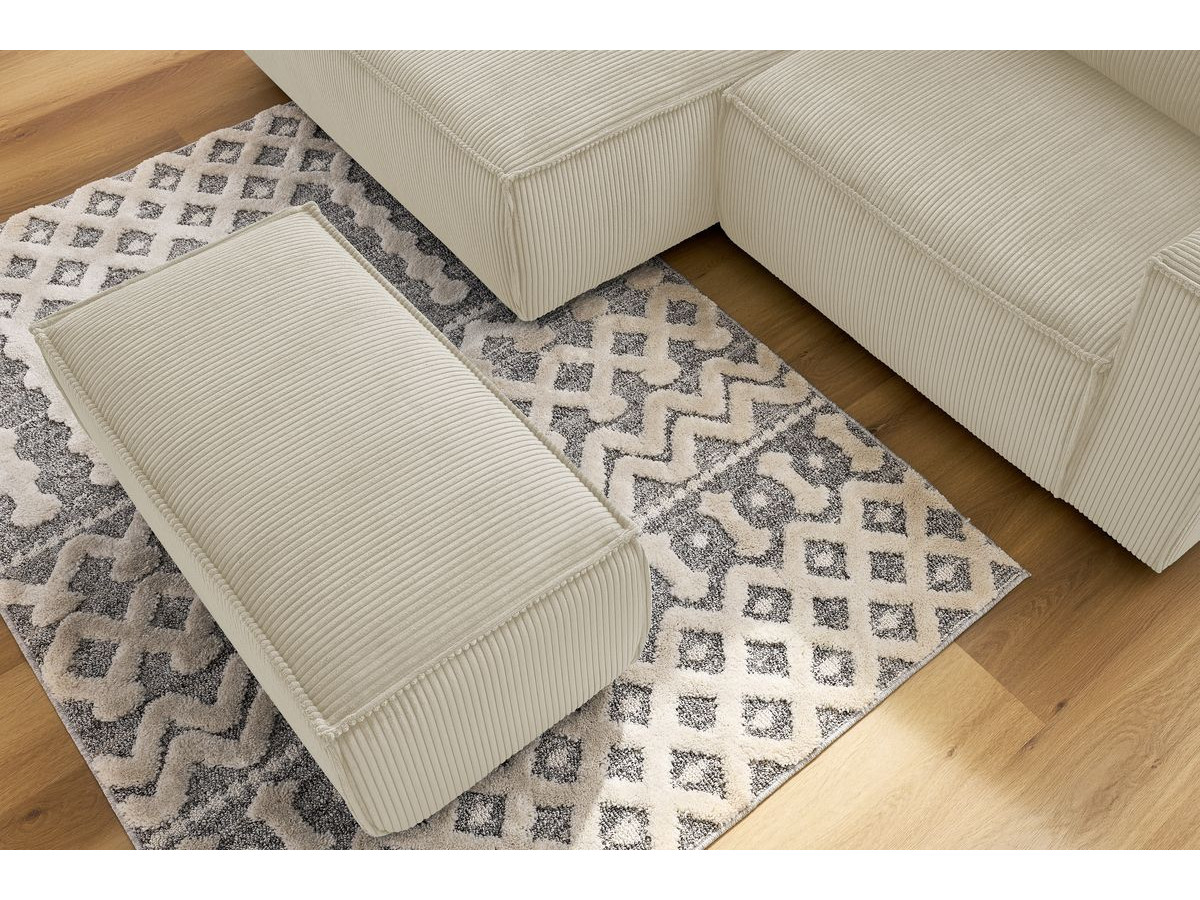 Canapé d'angle fixe compact NIHAD velours côtelé avec pouf