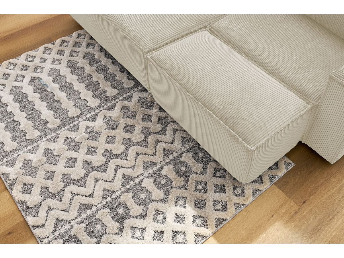 Canapé d'angle fixe compact NIHAD velours côtelé avec pouf