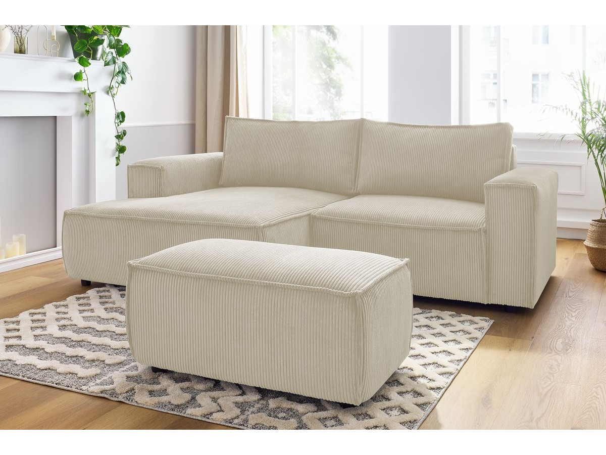 Canapé d'angle fixe compact NIHAD velours côtelé avec pouf