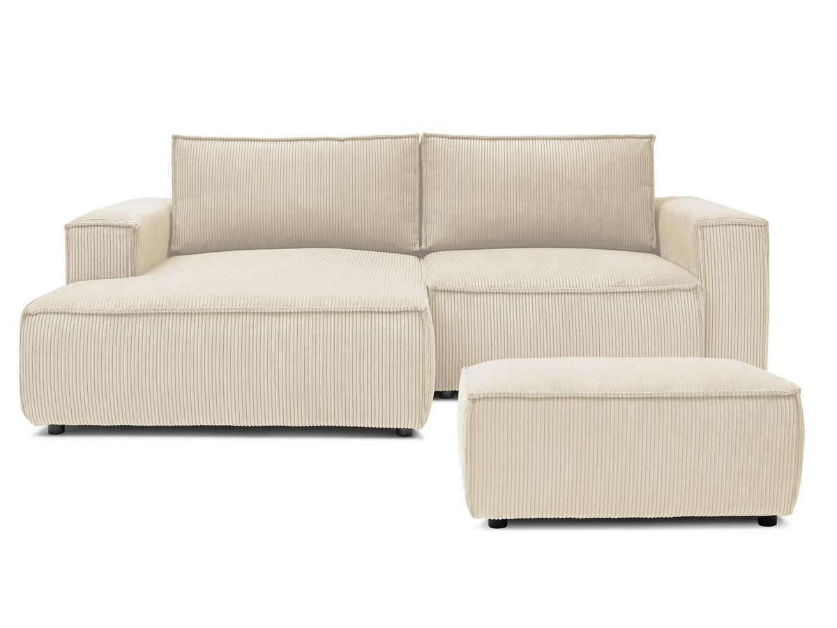 Canapé d'angle fixe compact NIHAD velours côtelé avec pouf