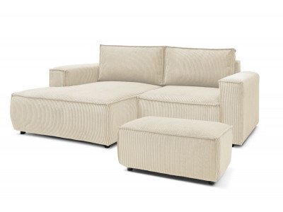 Canapé d'angle fixe compact NIHAD velours côtelé avec pouf