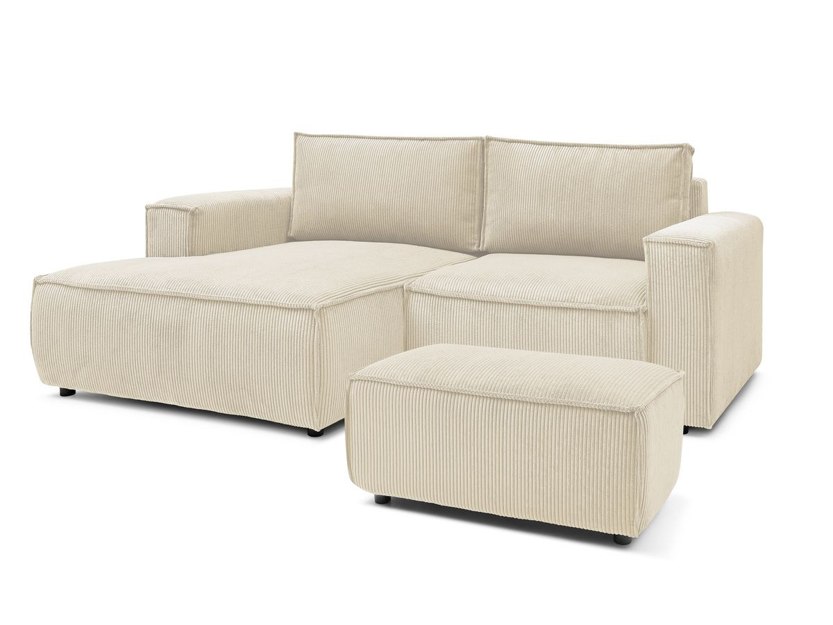 Canapé d'angle fixe compact NIHAD velours côtelé avec pouf